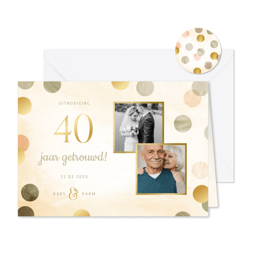 Jubileumkaart 40 jaar aanpasbaar met foto's en confetti - Kaartimpressie