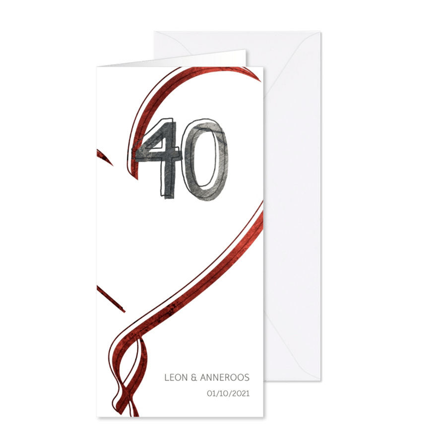 Jubileumkaart 40 jaar met hart - Kaartimpressie