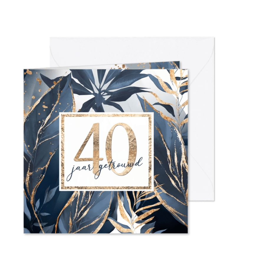 Jubileumkaart 40 jaar watercolor bladeren - Kaartimpressie