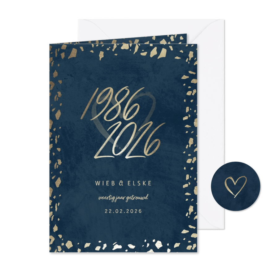 Jubileumkaart 40 jaartallen donkerblauw met terrazzo - Kaartimpressie