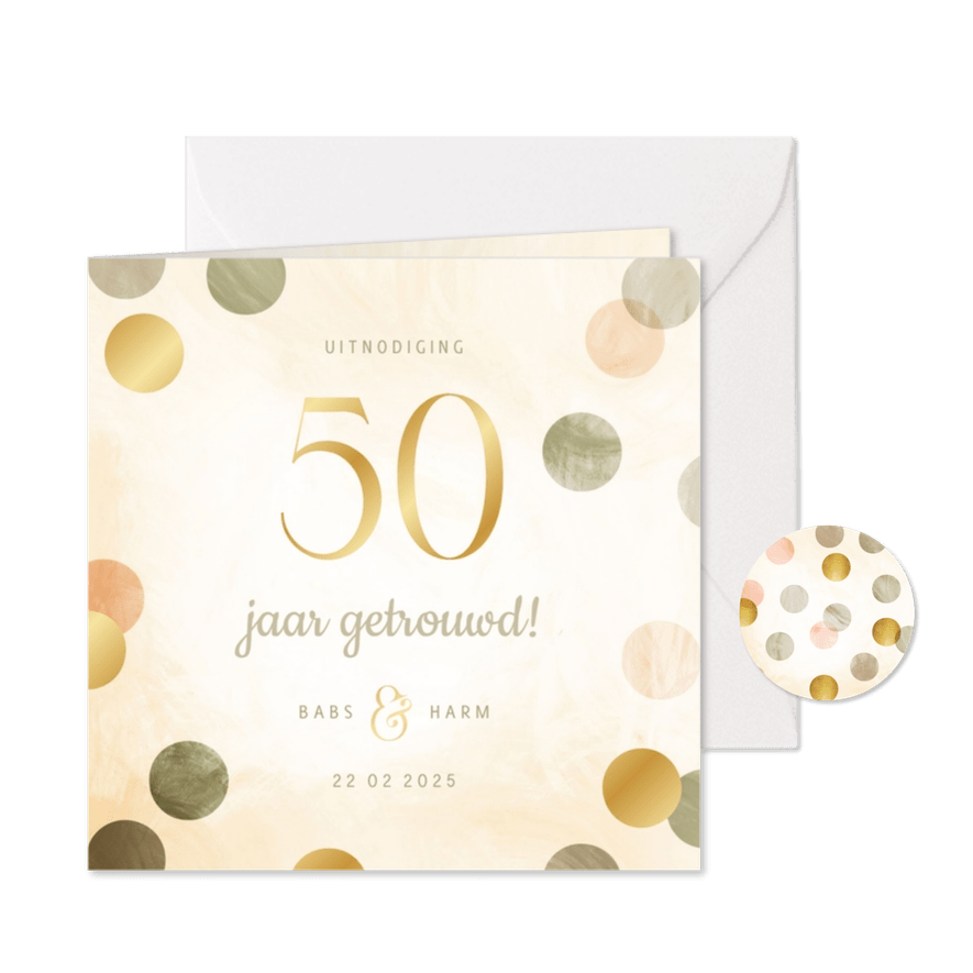 Jubileumkaart 50 jaar aanpasbaar met confetti - Kaartimpressie