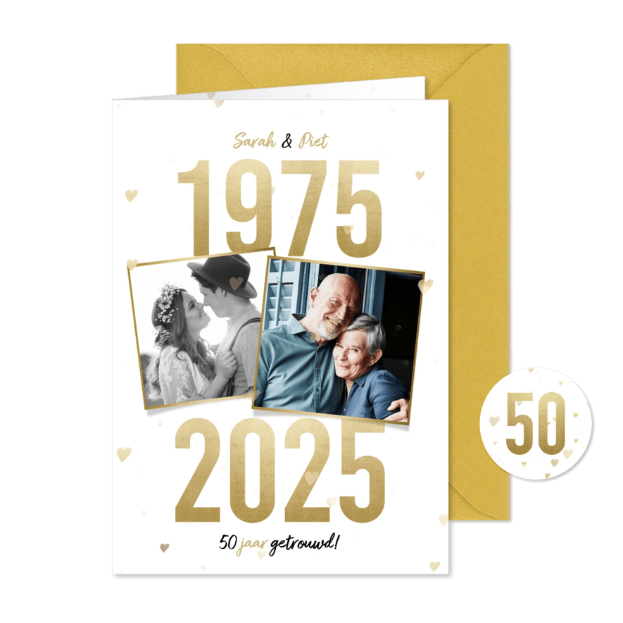 Jubileumkaart 50 jaar getrouwd gouden jaartallen 1975 - 2025 - Kaartimpressie