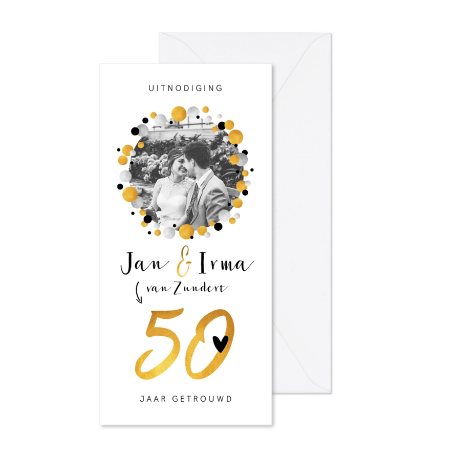 Jubileumkaart 50 jaar getrouwd met confetti en eigen foto - Kaartimpressie