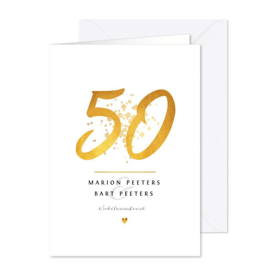 Jubileumkaart 50 jaar huwelijk goudlook klassiek - Kaartimpressie