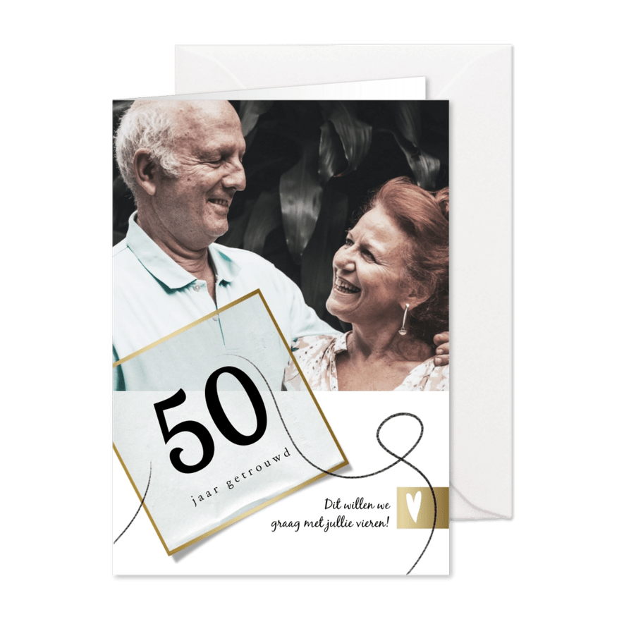 Jubileumkaart 50 jaar huwelijk, wit met goudlook - Kaartimpressie