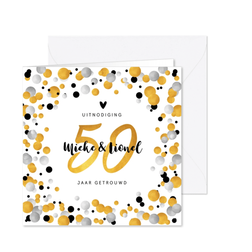 Jubileumkaart 50 jaar uitnodiging feestelijk met confetti - Kaartimpressie