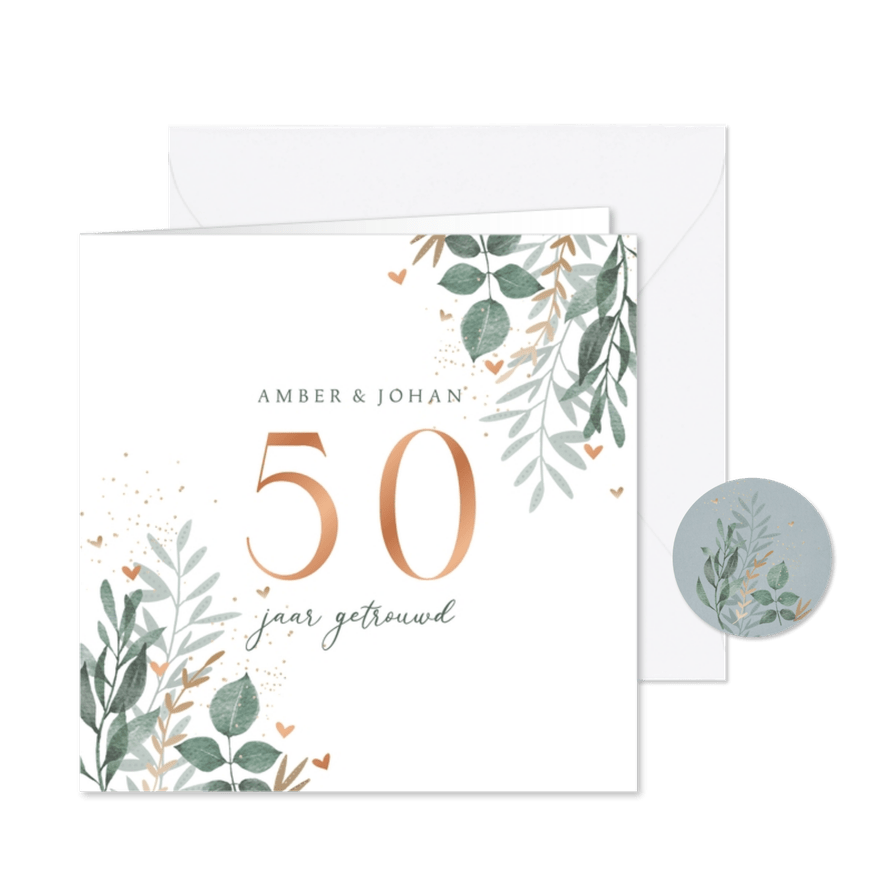 Jubileumkaart 50 takjes met glitters - Kaartimpressie