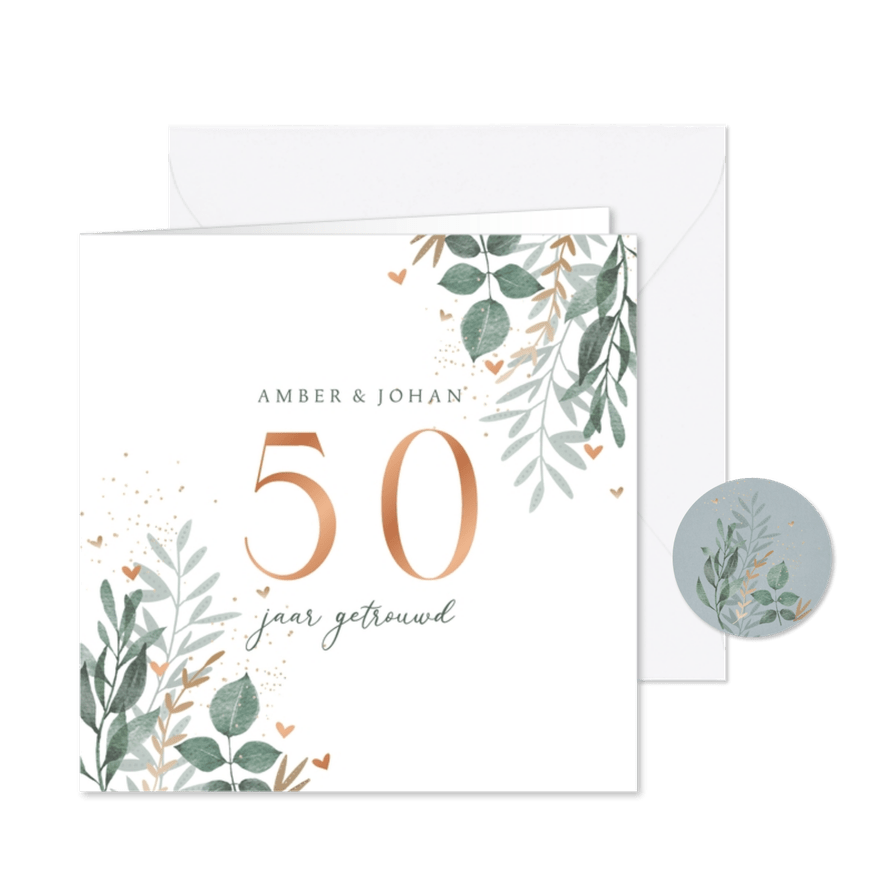 Jubileumkaart 50 takjes met glitters - Kaartimpressie