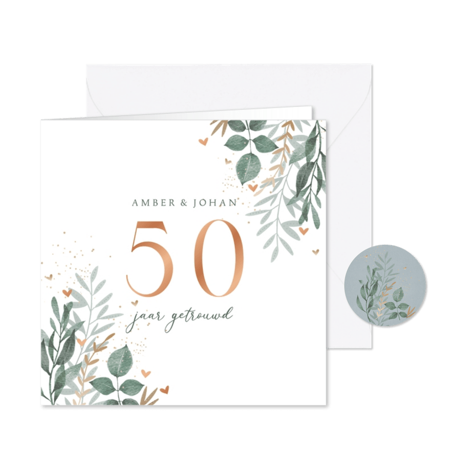 Jubileumkaart 50 takjes met glitters - Kaartimpressie