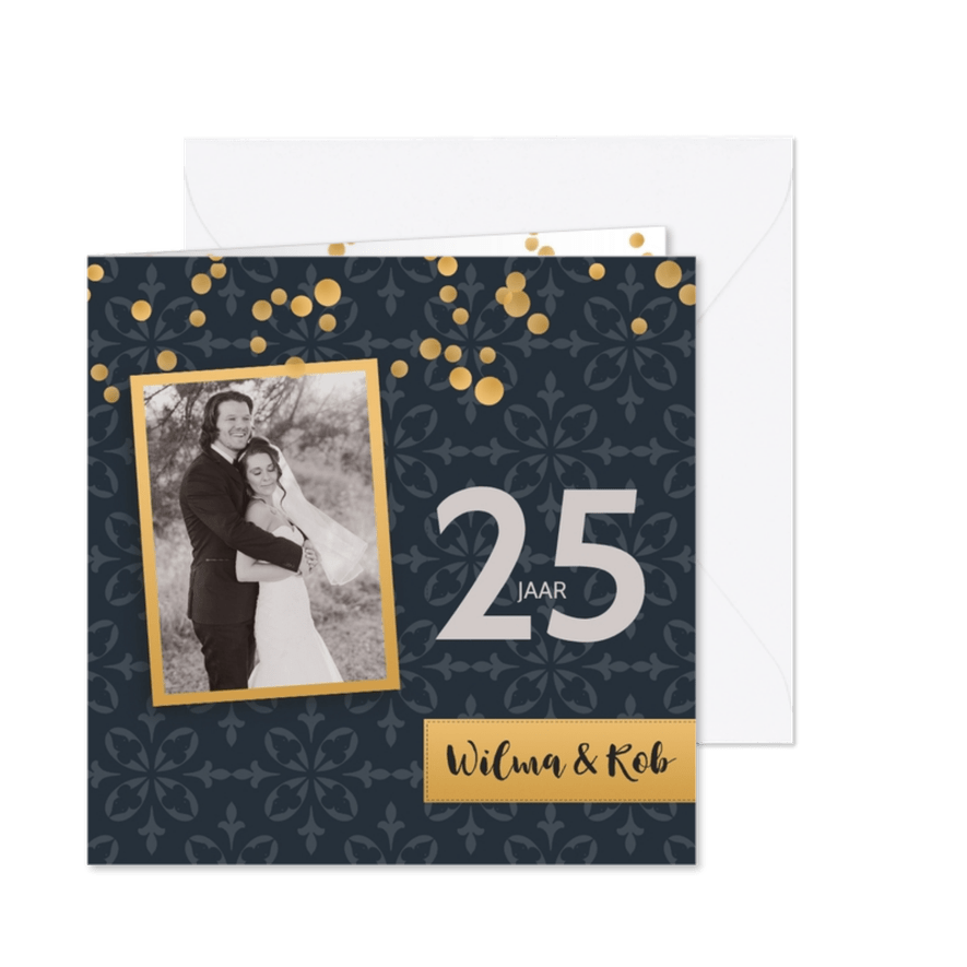 Jubileumkaart barok met confetti - Kaartimpressie