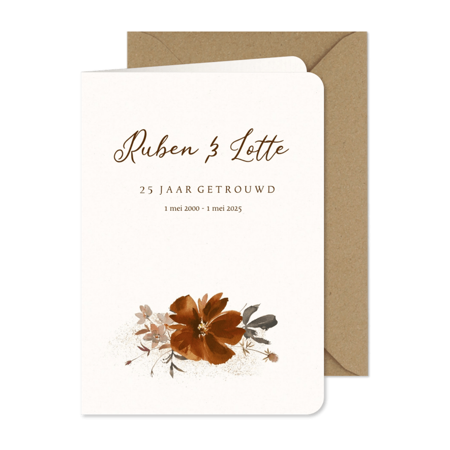 Jubileumkaart beige terra bloemen - Kaartimpressie