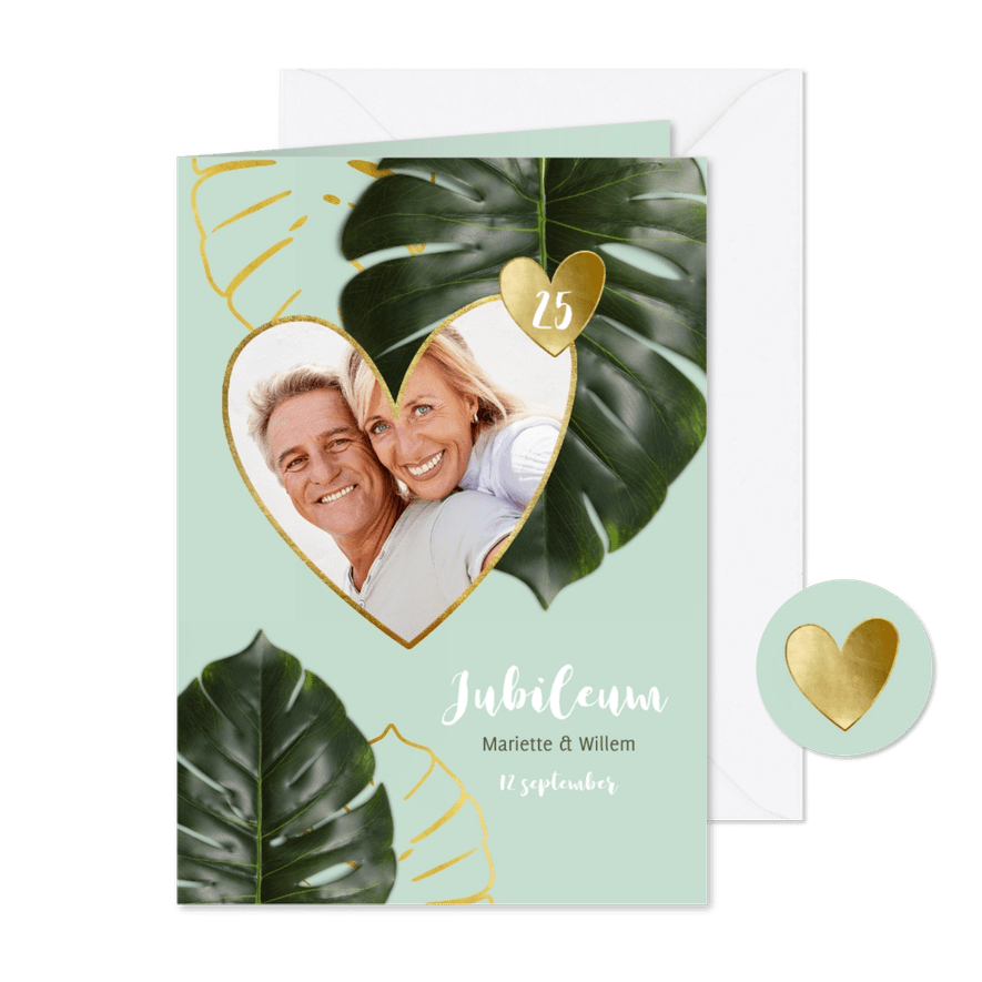 Jubileumkaart botanisch achtergrondkleur en jaar aanpasbaar - Kaartimpressie