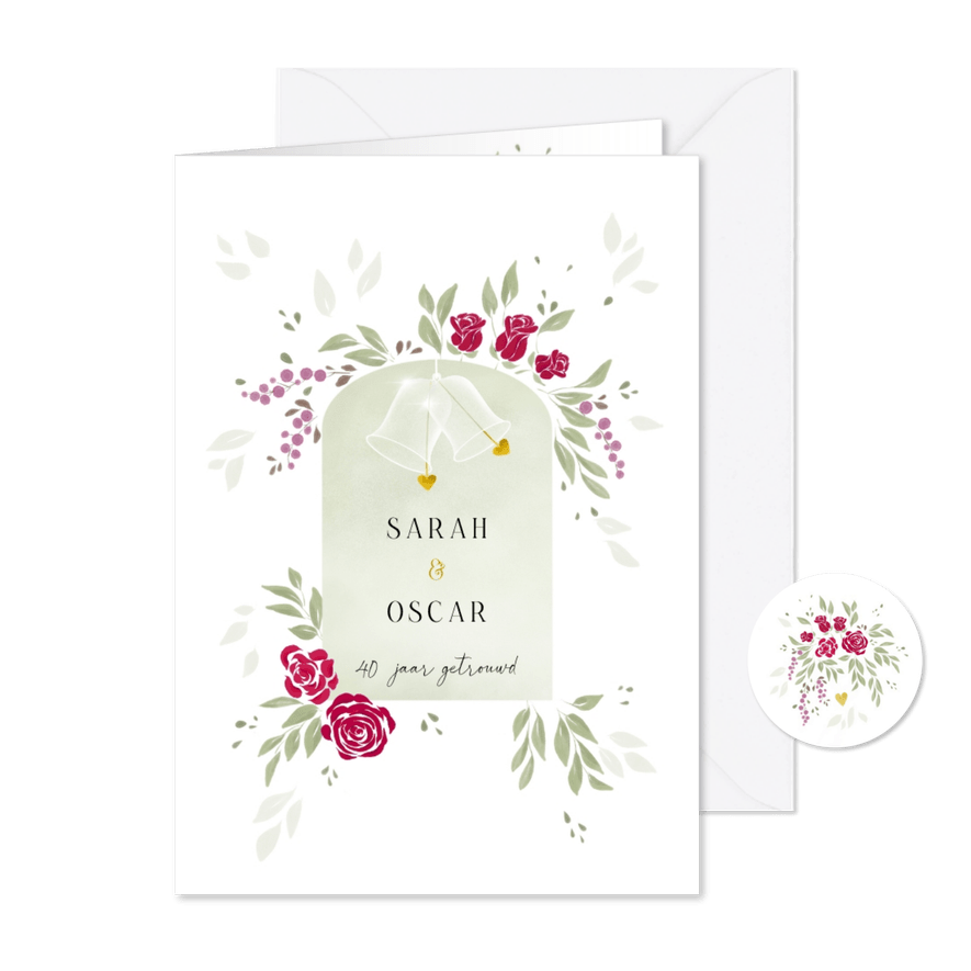 Jubileumkaart botanisch weddingbells - Kaartimpressie