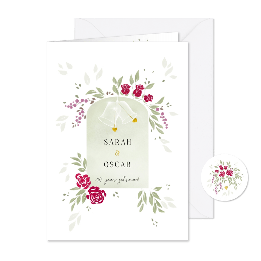 Jubileumkaart botanisch weddingbells - Kaartimpressie