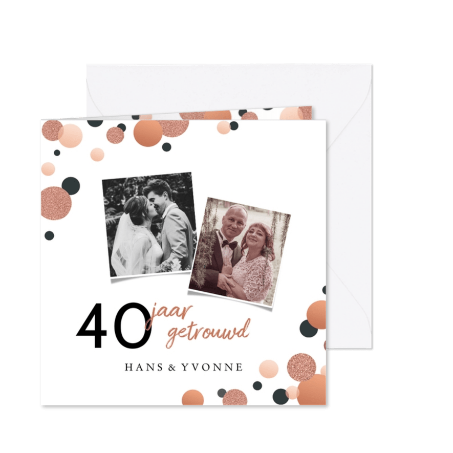 Jubileumkaart confetti koper glitter look - Kaartimpressie