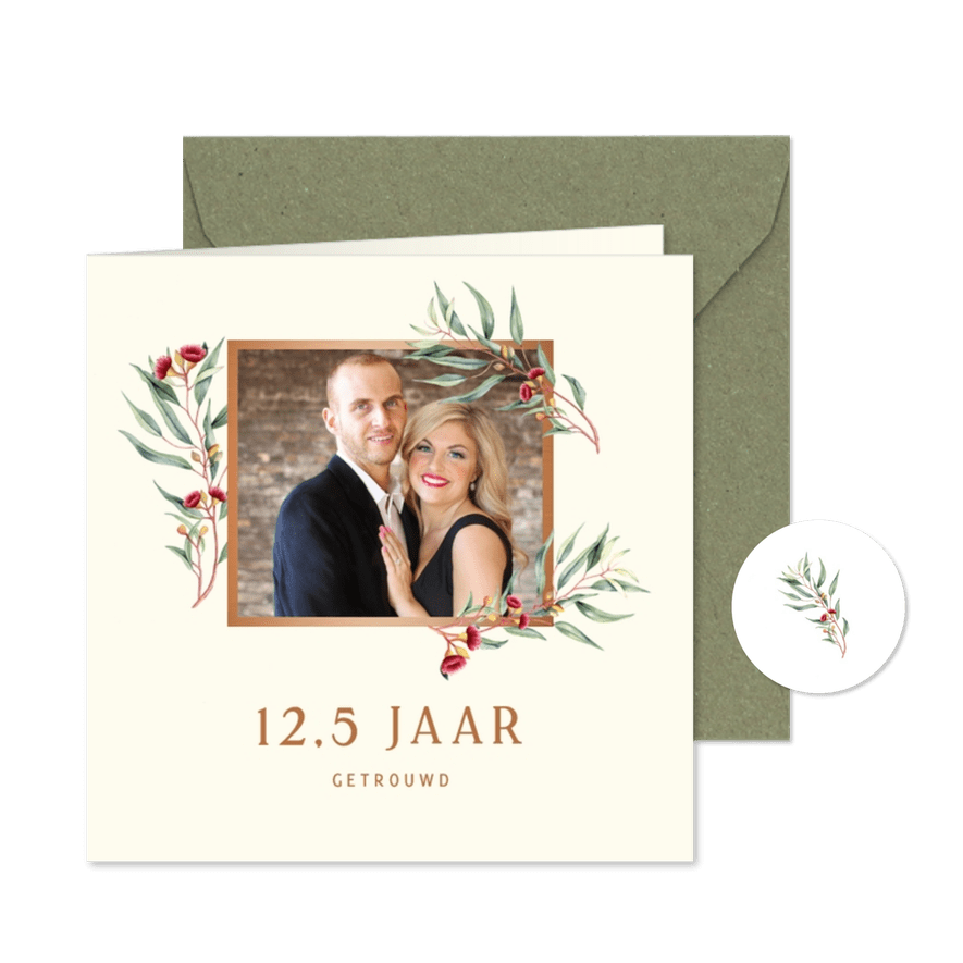 Jubileumkaart eucalyptus in bloei - Kaartimpressie