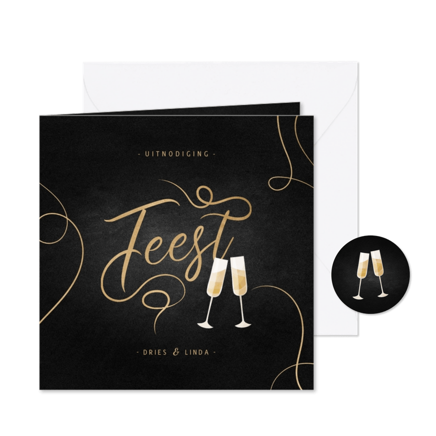 Jubileumkaart feest champagne met gouden linten - Kaartimpressie