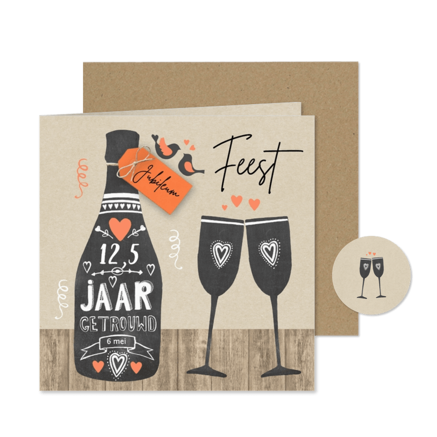 Jubileumkaart fles chalkbord - Kaartimpressie