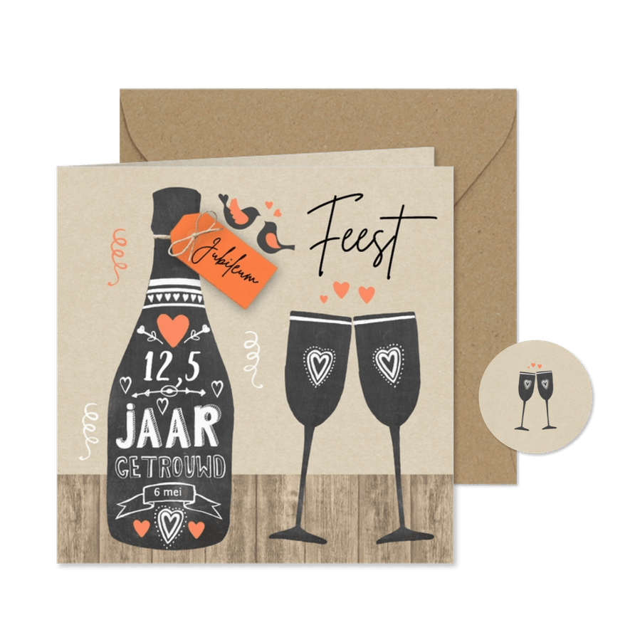 Jubileumkaart fles chalkbord - Kaartimpressie