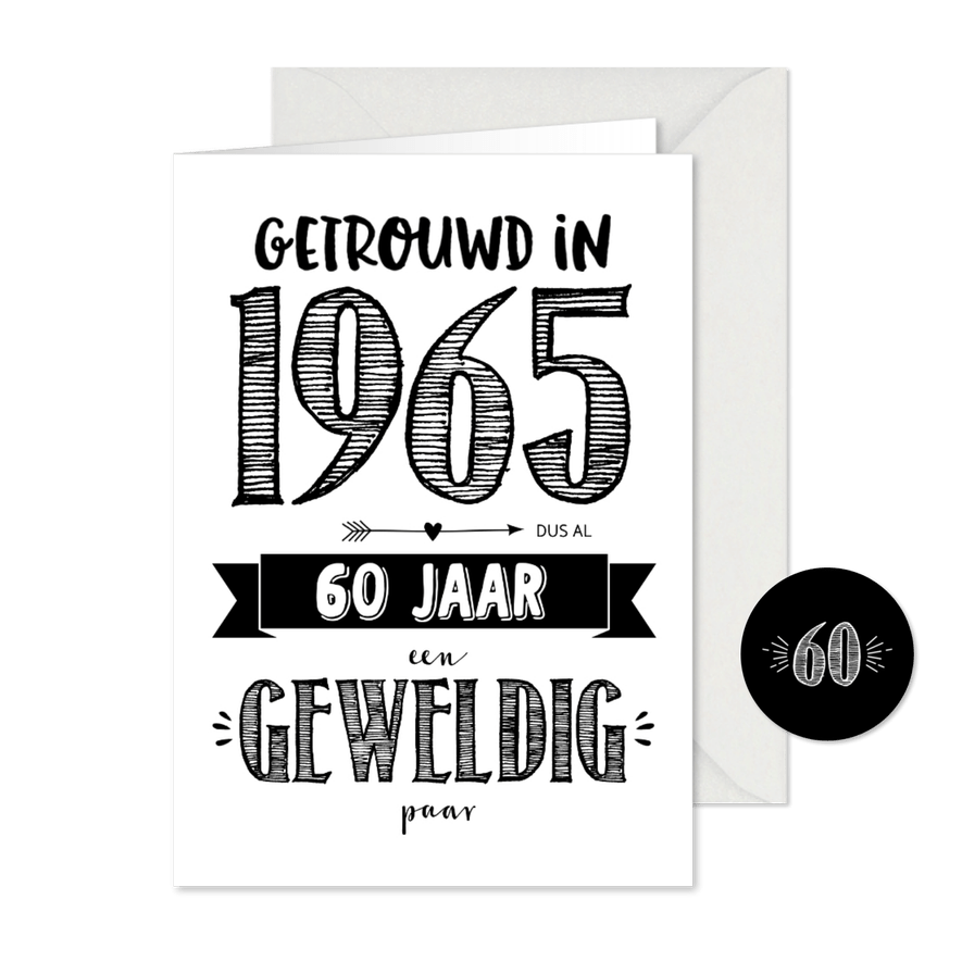 Jubileumkaart getrouwd in 1965 al 60 jaar een geweldig paar - Kaartimpressie