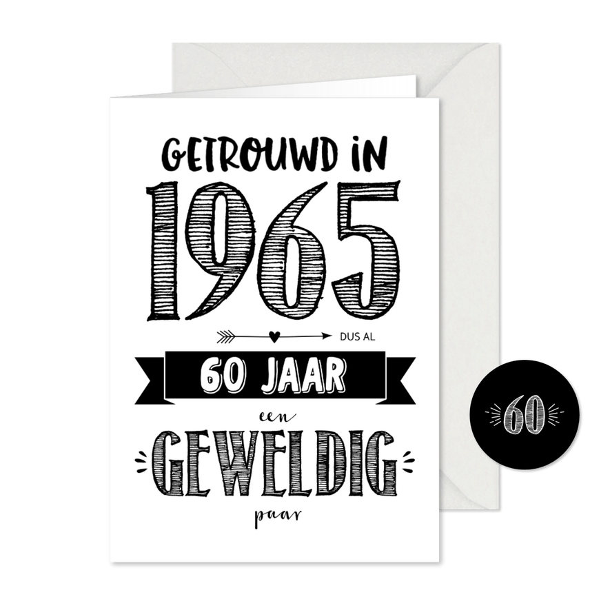 Jubileumkaart getrouwd in 1965 al 60 jaar een geweldig paar - Kaartimpressie