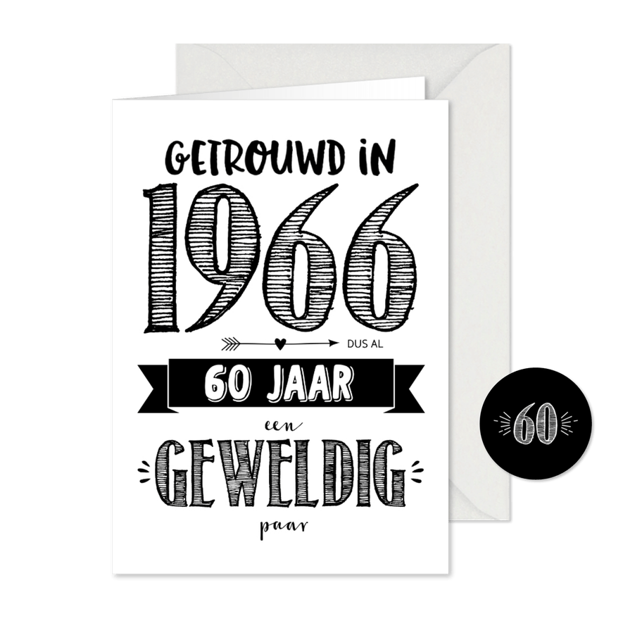 Jubileumkaart getrouwd in 1966 al 60 jaar een geweldig paar - Kaartimpressie