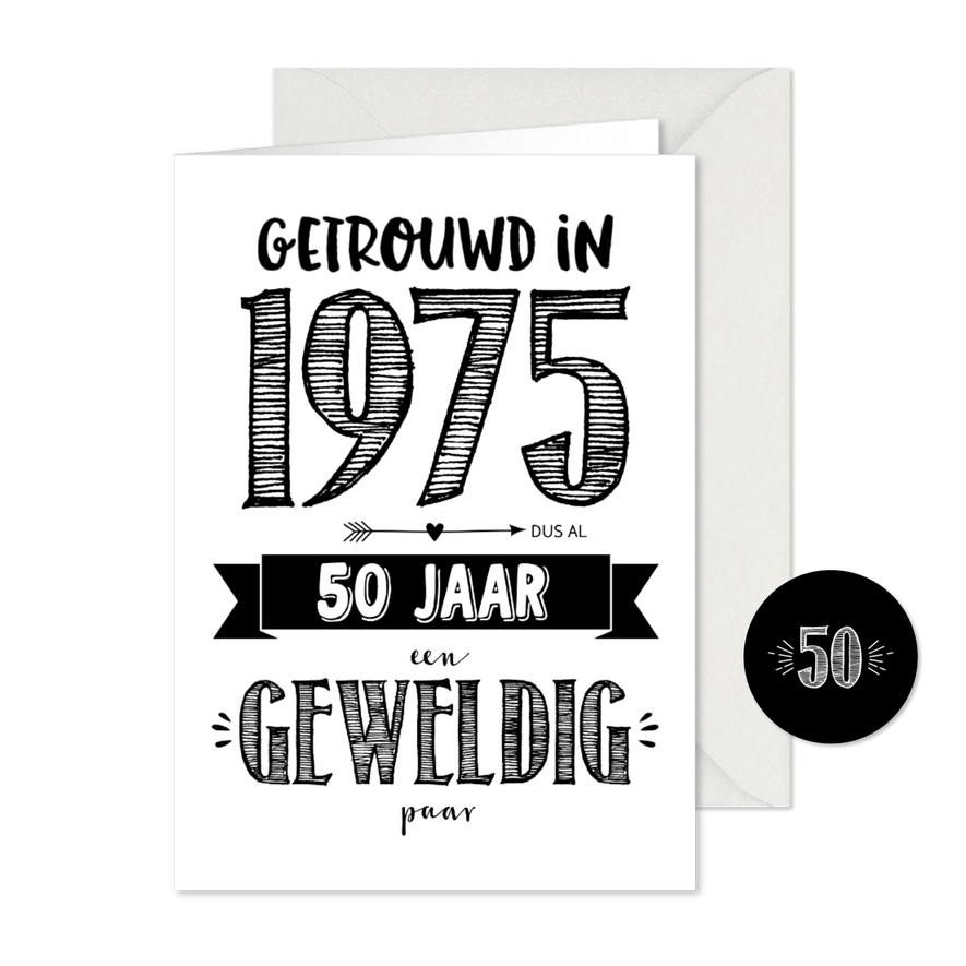 Jubileumkaart getrouwd in 1975 al 50 jaar een geweldig paar - Kaartimpressie