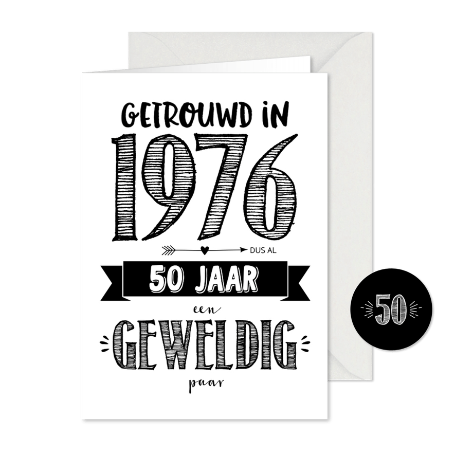 Jubileumkaart getrouwd in 1976 al 50 jaar een geweldig paar - Kaartimpressie