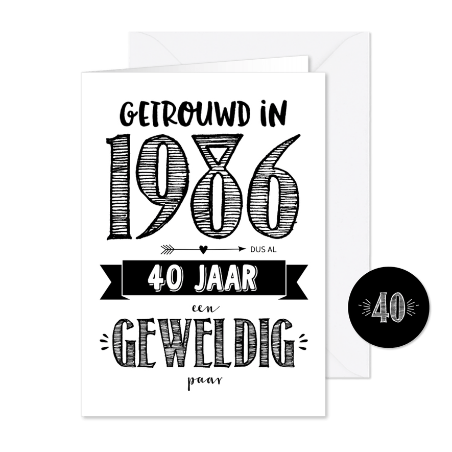 Jubileumkaart getrouwd in 1986 al 40 jaar een geweldig paar - Kaartimpressie