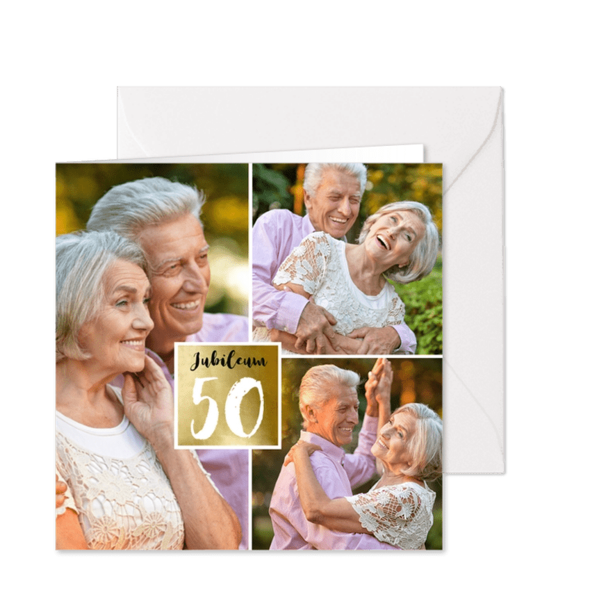 Jubileumkaart goud fotocollage - Kaartimpressie