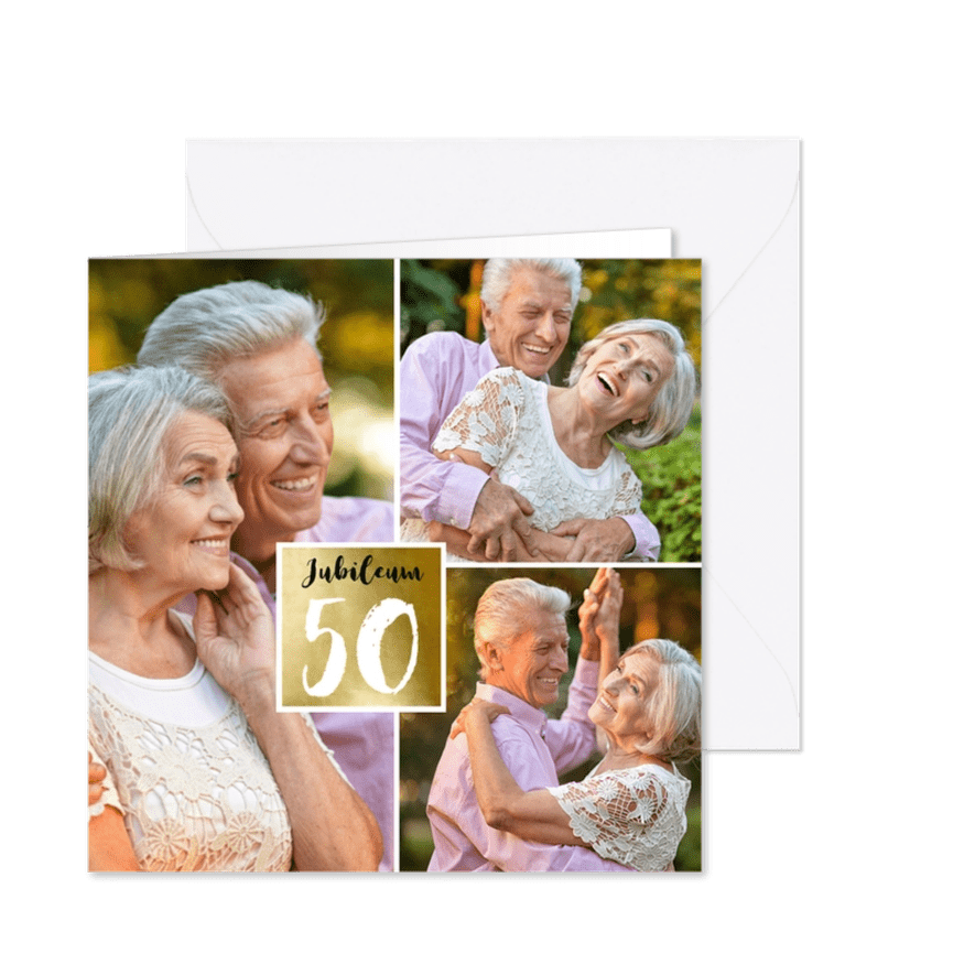 Jubileumkaart goud fotocollage - Kaartimpressie