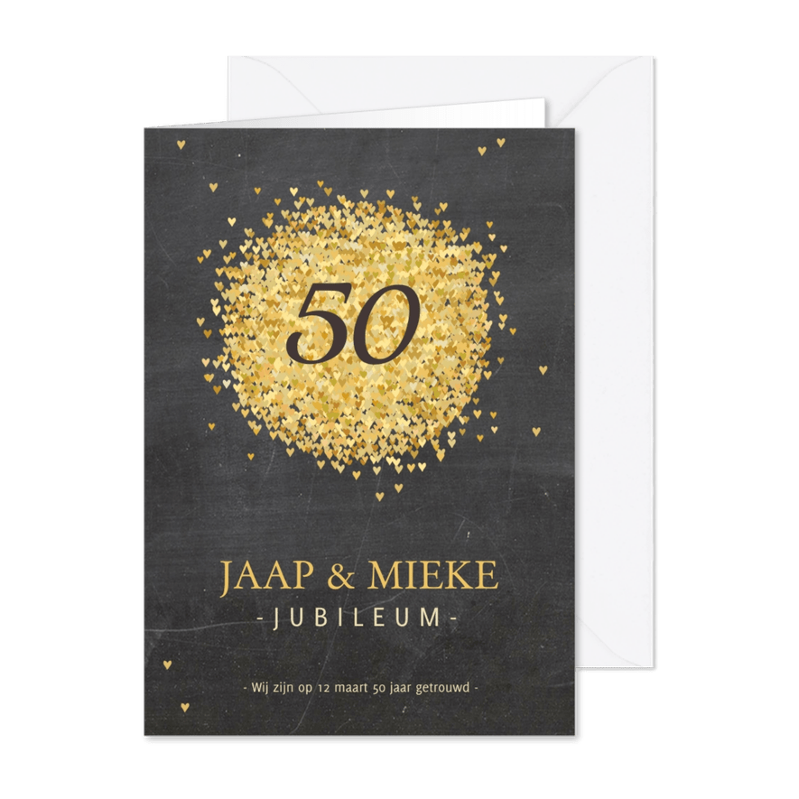 Jubileumkaart goud hartjes av - Kaartimpressie
