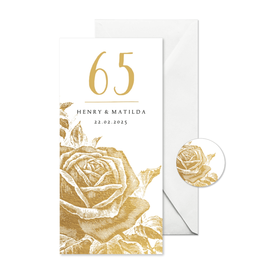 Jubileumkaart gouden rozen met jaartal - Kaartimpressie