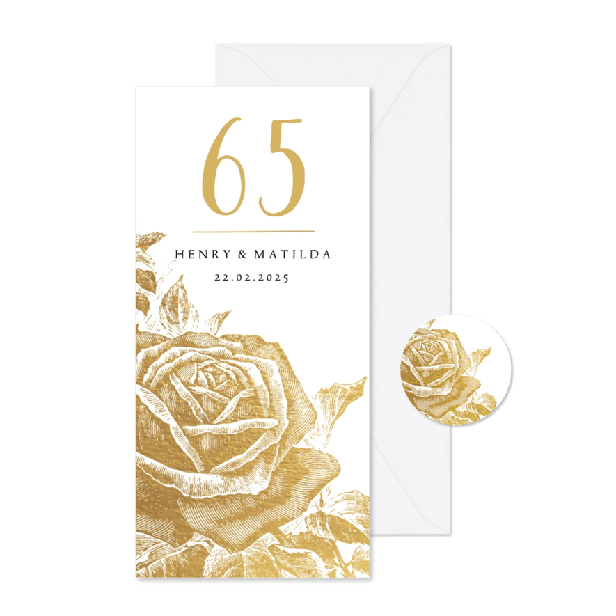 Jubileumkaart gouden rozen met  jaartal - Kaartimpressie