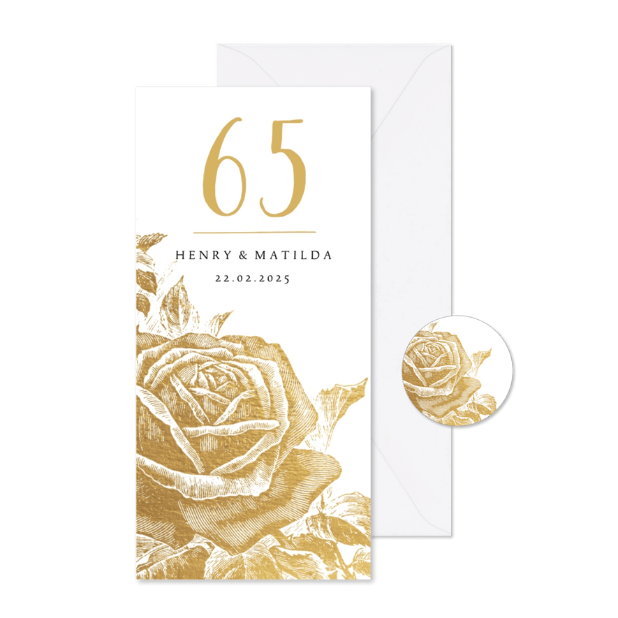 Jubileumkaart gouden rozen met jaartal - Kaartimpressie