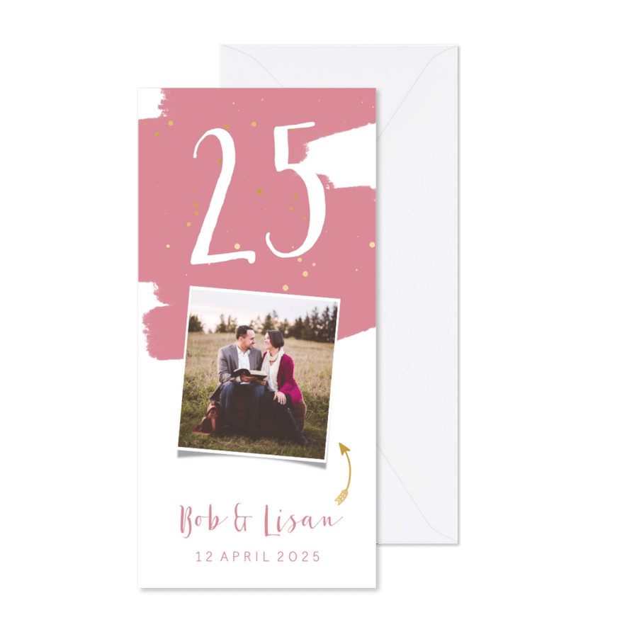 Jubileumkaart gouden spetters en verflook - Kaartimpressie