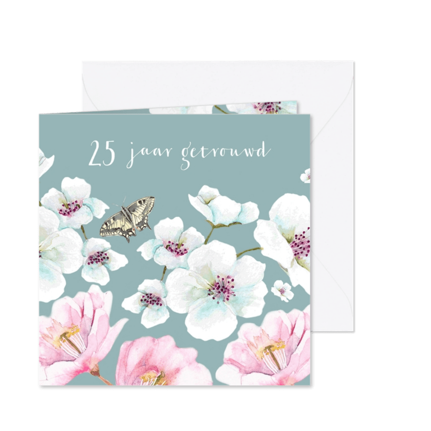 Jubileumkaart Grote witte en roze bloemen - Kaartimpressie
