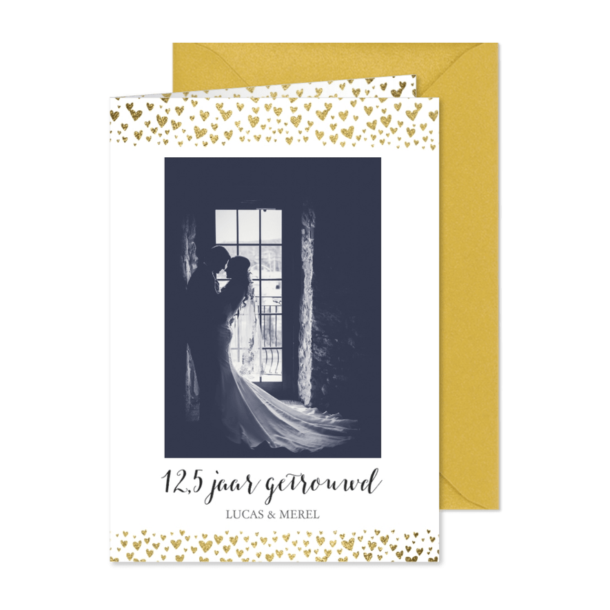 Jubileumkaart hartjes goud - Kaartimpressie