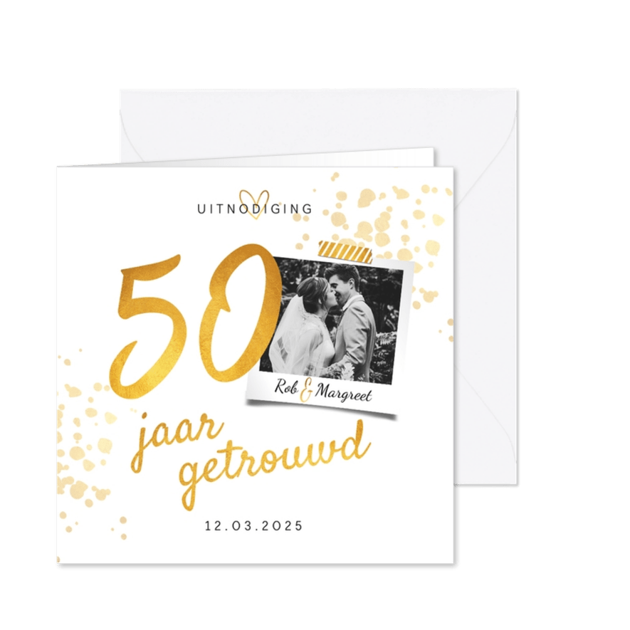 Jubileumkaart huwelijk 50 jaar goudlook stijlvol - Kaartimpressie
