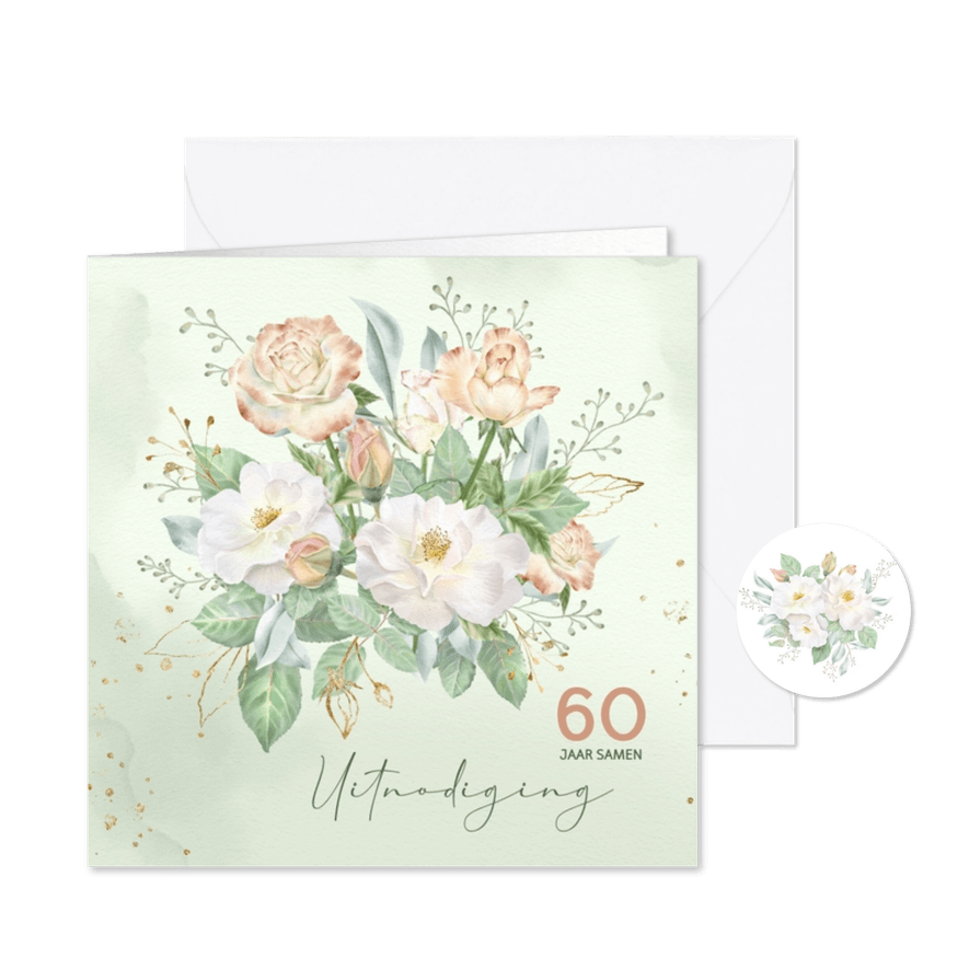 Jubileumkaart huwelijk met rozenboeket - Kaartimpressie