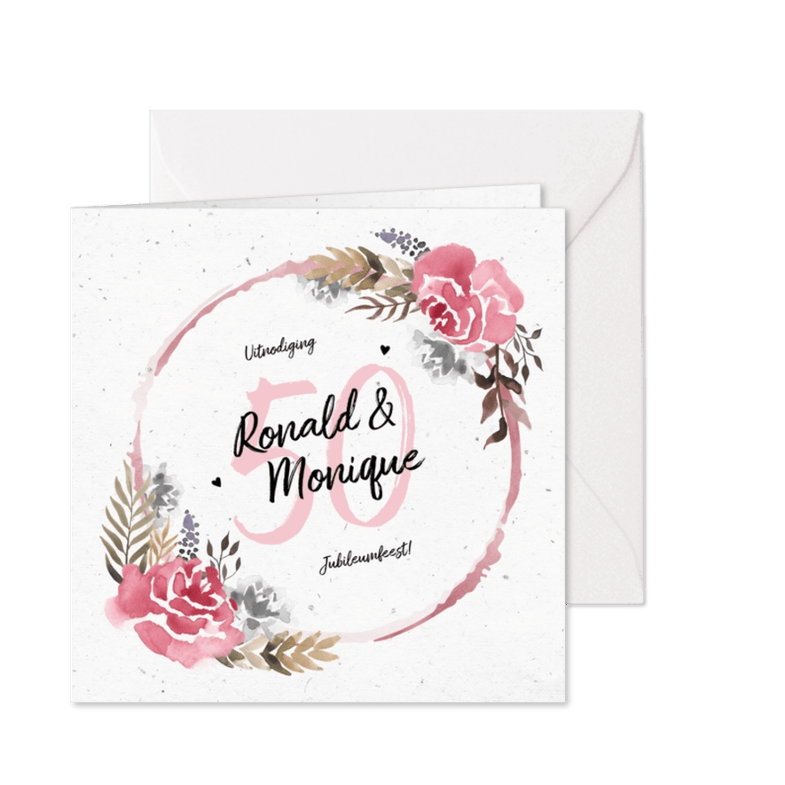 Jubileumkaart huwelijk met watercolor bloemen  - Kaartimpressie