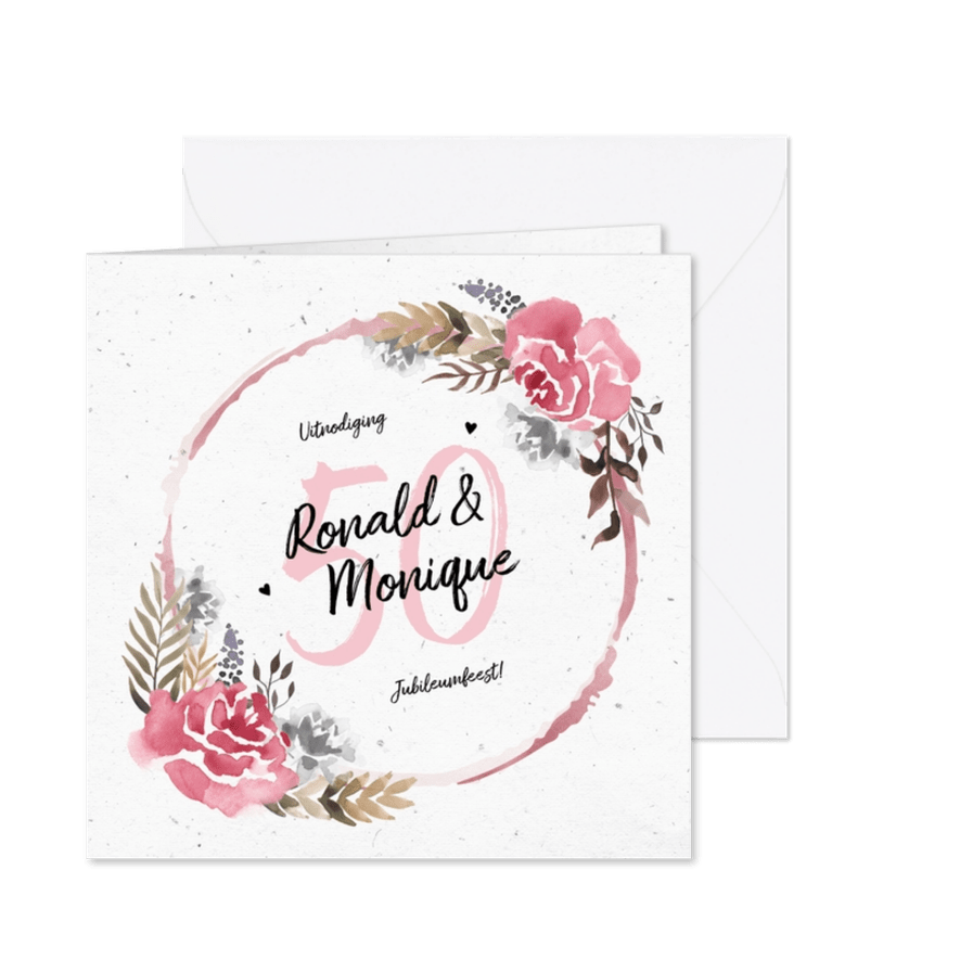 Jubileumkaart huwelijk met watercolor bloemen - Kaartimpressie