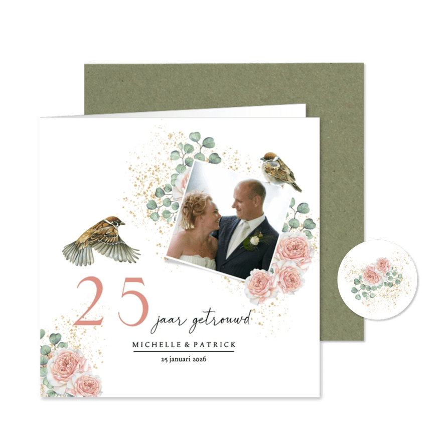 Jubileumkaart huwelijk rozen botanical - Kaartimpressie