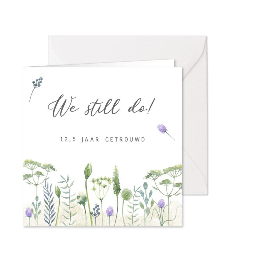 Jubileumkaart huwelijk veldbloemen - Kaartimpressie