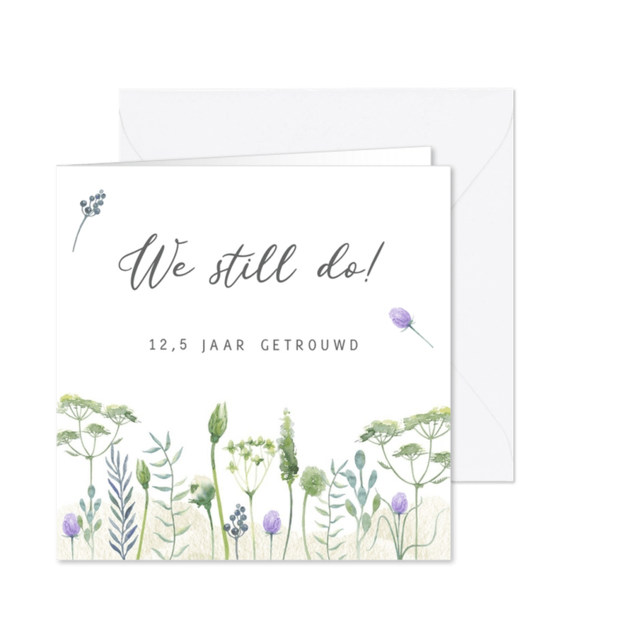 Jubileumkaart huwelijk veldbloemen - Kaartimpressie