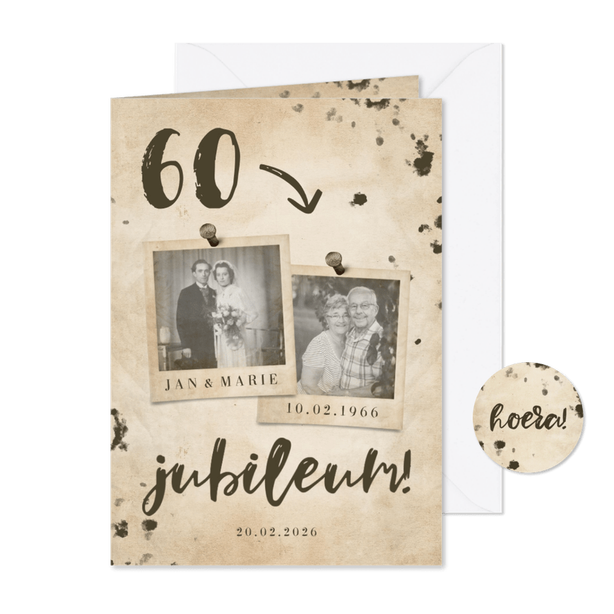Jubileumkaart 'jubileum' vintage met getal en foto's - Kaartimpressie
