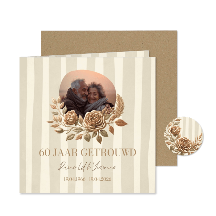 Jubileumkaart klassiek met foto en bloemen - Kaartimpressie