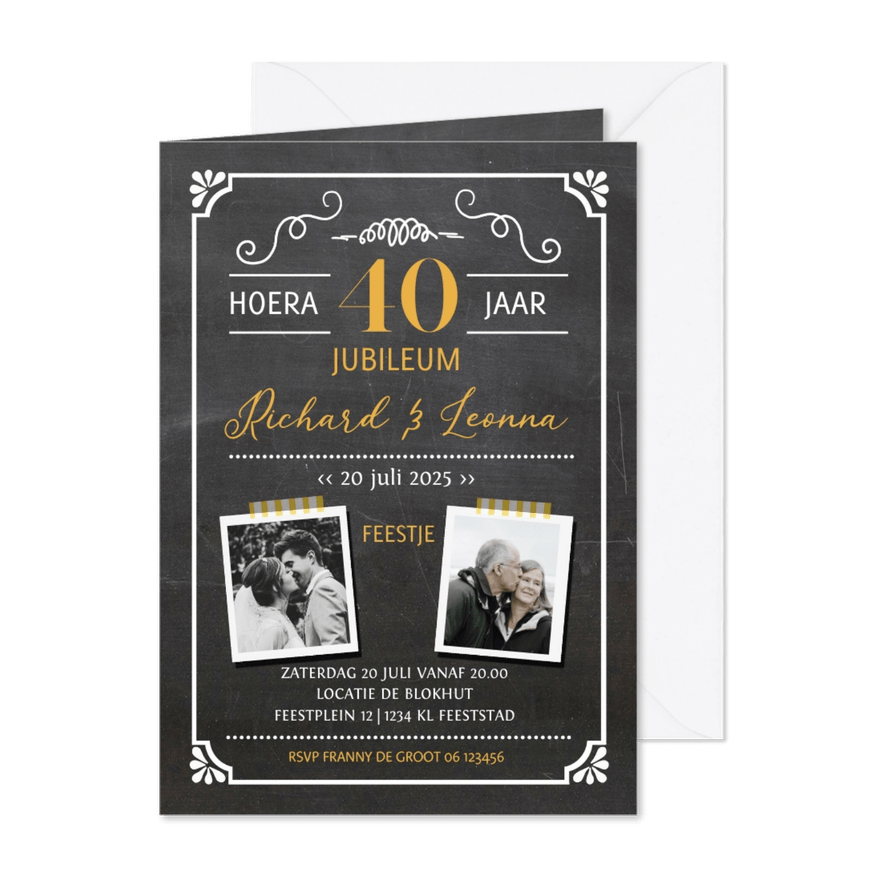 Jubileumkaart krijtbord geel - Kaartimpressie