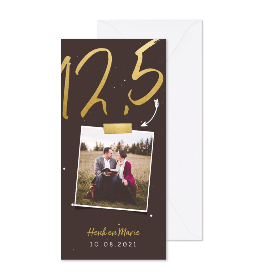 Jubileumkaart langwerpig met gouden 12,5 en foto - Kaartimpressie