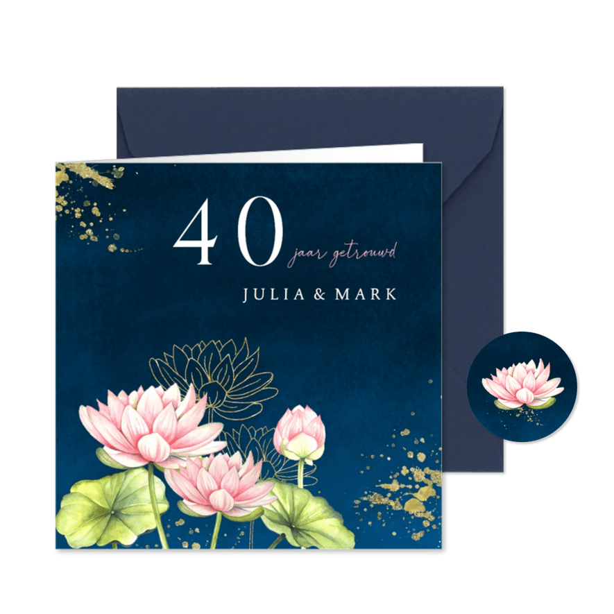 Jubileumkaart lotusbloemen - Kaartimpressie